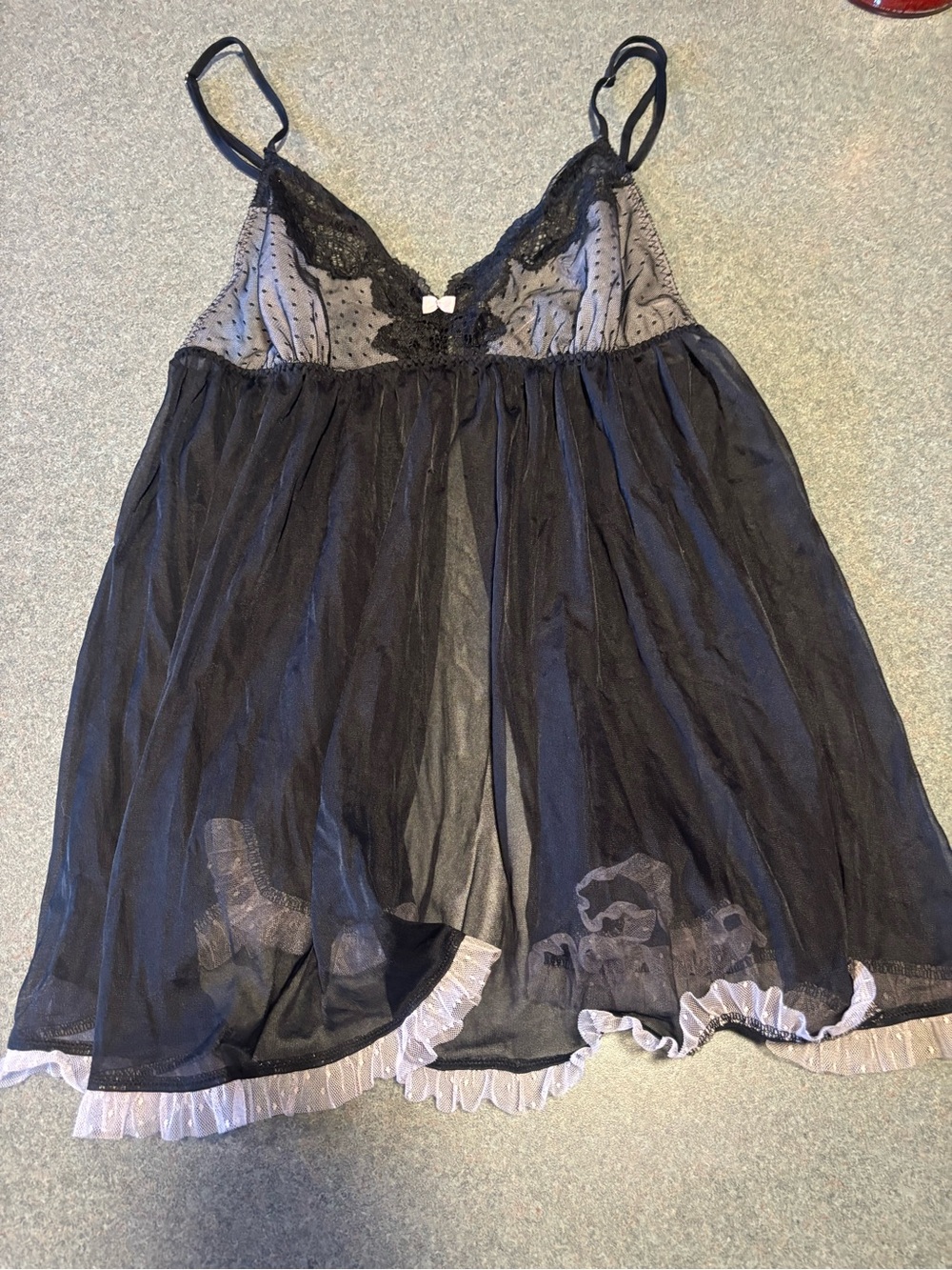 Victoria's Secret Black Sheer Lace Babydoll Chemise with Pale Trim